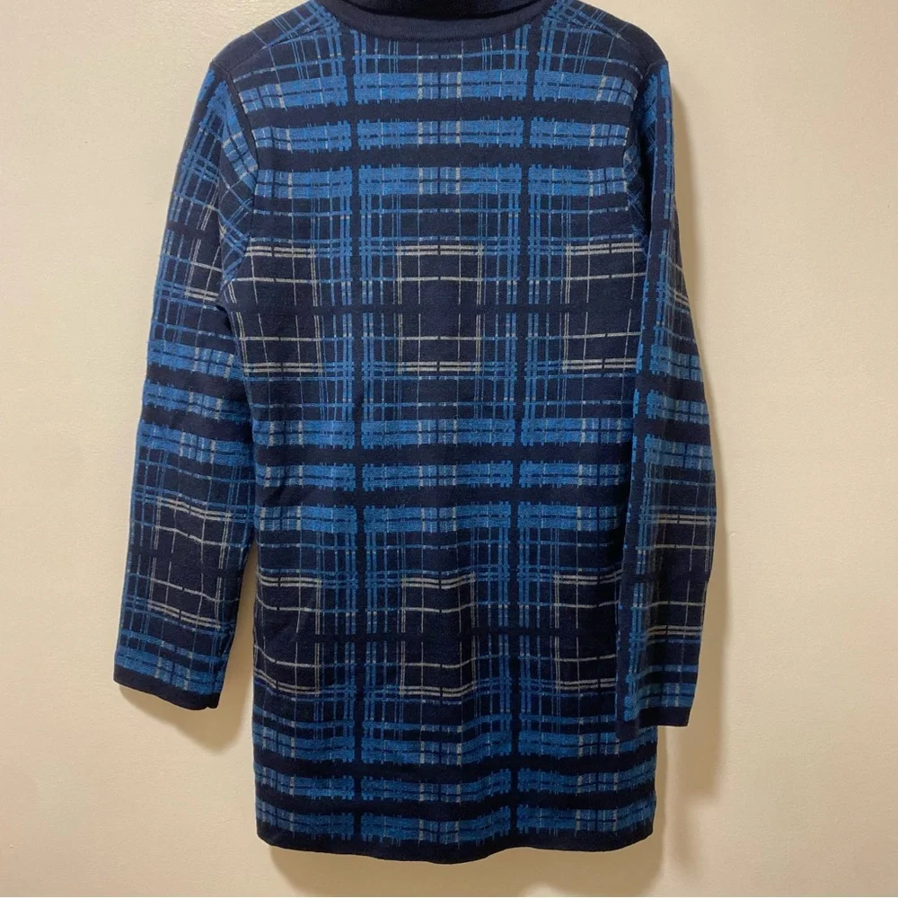 Pendleton 100% Merino Wool Women's Blue Plaid Jacket Long Line Cardigan Medium